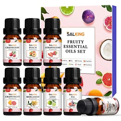 Immagine di SALKING, Fruttati Oli Essenziali per Diffusori 8x10ml, Puri Aromaterapia e Massaggi Cocco, Mirtillo rosso, Pompelmo, Fragola, Pesca, Bergamotto, Lime, Fico