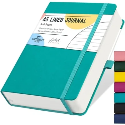 Immagine di STATIONERY ISLAND Quaderno A5 Righe, 360 Pagine di Taccuino a Copertina Rigida Righe da 100 g/m² per Scrivere, Lavorare, Studiare, Diario