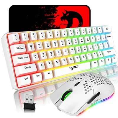 Immagine di Ricaricabile Bluetooth 5.0 Wireless/2.4G Usb Wired Dual mode RGB LED Retroilluminazione Effetti Tastiera da gioco compatta 61 Tasti Anti ghosting Wireless Gaming Mouse 750mAh Leggero con PC