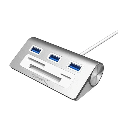 Immagine di SABRENT Hub USB 3.2 Gen 1, Ciabatta multipresa USB, Sdoppiatore 3 Porte, Lettore schede SD/MicroSD/CF/TF per iMac, MacBook, MacBook PRO, Air, Mac Mini o PC, Cavo 30cm (HB MACR)