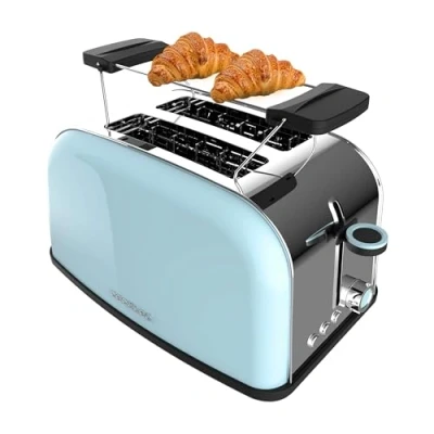 Immagine di Cecotec Tostapane verticale Toastin&#039; time 850 Blue, Potenza 850W, Doppia fessura corta e larga 3,8 cm, Barre superiori, Acciaio inoss, Spegnimento automatico funzione Pop up, Raccogli briciole