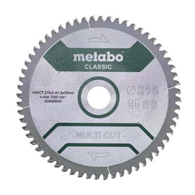 Immagine di Metabo Lama Per Sega Circolare Hw/Ct 216 X 30 2,4/1,8, Ruota Dentata 60, Dentatura Trapezoidale Piatta, Angolo Di Spoglia Superiore 5 Neg