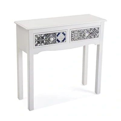 Immagine di VERSA Pireo Consolle Ingresso, Tavolo Consolle, Tavolino Salotto, con 2 cassetti, Misure (A x L l) 78 30 81 cm, Legno MDF, Colore Bianco