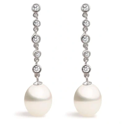 Immagine di Orecchini di perle da donna coltivati ​​d&#039;acqua dolce tipo goccia d&#039;acqua con 5 piccole pietre cubic zirconia 8,5 9 mm SECRET &amp; YOU in argento sterling 925 rodiato.