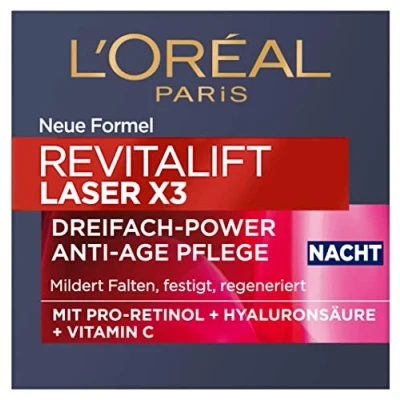 Immagine di L&#039;Oréal Paris Revitalift Laser X3 Crema notturna a tripla potenza, anti invecchiamento, con prorietinolo + acido ialuronico vitamina C