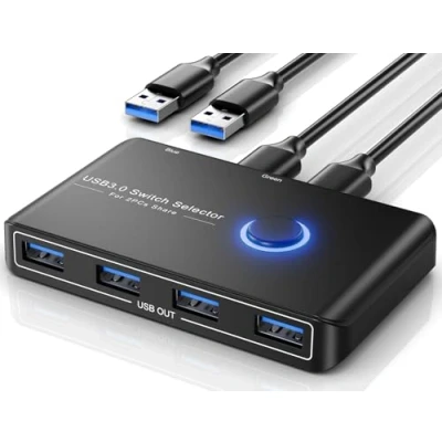 Immagine di Jancane Selettore switch KVM USB 3.0 per 2 computer che condividono 4 dispositivi periferici Switcher Box Hub mouse, tastiera, scanner, stampante; Mac/Windows/Linux; confezione da cavi