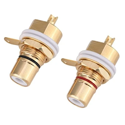 Immagine di Presa, 2 Pezzi Connettore Telaio Femmina Jack in Rame per Amplificatori, Presa Terminale Placcata Oro Audio Montaggio a Pannello