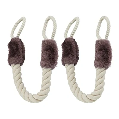 Immagine di Relaxdays Fermaporta a Corda, Set da 2, Paracolpi Maniglia, Sicurezza Bambini &amp; Animali, 60cm, Cotone, Beige/Marrone, Tessuto