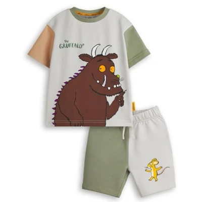 Immagine di The Gruffalo Set di maglietta e pantaloncini per ragazzi T shirt grafica bambini a maniche corte color block con pantaloni abbinati Mouse Fairytale Julia Donaldson Book Apparel Outfit
