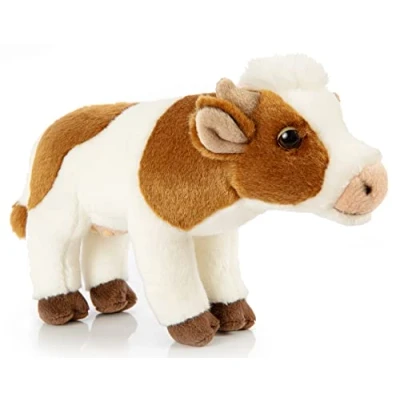 Immagine di Uni Toys Mucca bianco marrone, in piedi 27 cm (lunghezza) peluche