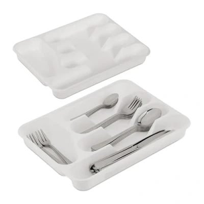 Immagine di Relaxdays Set da 2 Portaposate Cassetto, Organizer Posate Cucina, HLP 4x24,5x32,5 cm, 5 Scomparti, Plastica, Bianco