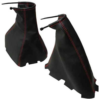 Immagine di AERZETIX Soffietto Cuffia per Leva del Cambio e Freno a Mano in Similpelle pelle Nero con Cuciture Rosso