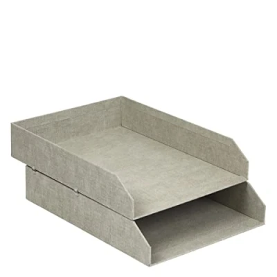 Immagine di Bigso Box of Sweden Portacorrispondenza in cartone Porta documenti ufficio impilabili per conservare i fogli da scrivania materiale riciclato Set 2 beige