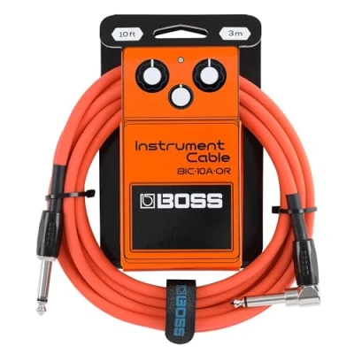 Immagine di BOSS Serie BIC 10A Cavo per Strumenti Connettori da ¼ di pollice Dritto/Angolo Retto Lunghezza 3 m Cavi Alta Qualità la Chitarra, il Basso e Altro Robusti Silenziosi Arancione