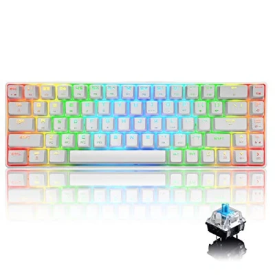 Immagine di UrChoiceLtd 60% Tastiera da gioco meccanica Tipo C cablata 68 Tasti 18 Retroilluminazione RGB impermeabile USB anti ghosting completi per giocatori e dattilografi (bianco)