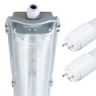 Immagine di Proventa lampada a LED per ambienti umidi, 150 cm, 2 tubi LED, IP65, 48 W, luce bianca fredda, 6500 K, da soffitto cantina, garage, officina, umidi e