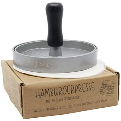 Immagine di NATUMO Pressa per hamburger antiaderente (diametro 11 cm, 200 g), in alluminio pressofuso, di carne e verdure