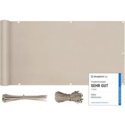 Immagine di Sekey Recinzione Copertura per Balcone Protezione della Privacy Schermo in Polyster Opaco, Giardino terrazza, con Occhielli Corde e Fascetta, 75 x 600cm Taupe