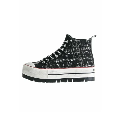 Immagine di Desigual Tartan Platform Hightop Sneakers basse, Donna, Taglia: 39, Black Poliestere