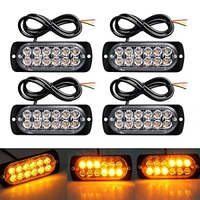 Immagine di DEFVNSY Confezione da 4 luci di emergenza universali a 12 LED, colore ambra, per auto, segnalazione pericolo, camion, rimorchi, stroboscopiche DC 12V 24V