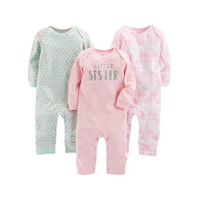Immagine di Simple Joys by Carter&#039;s 3 Pack Jumpsuits Infant And Toddler Rompers, Bianco Dinosauri/Rosa/Verde Menta Frutta, 0 Mesi (Pacco da 3) Bimba