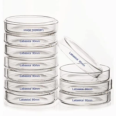Immagine di Labasics Piastre di Petri in Vetro 10pk, 90x20 mm per Colture Cellulari Borosilicato Autoclavabili con Coperchio Trasparente Laboratorio