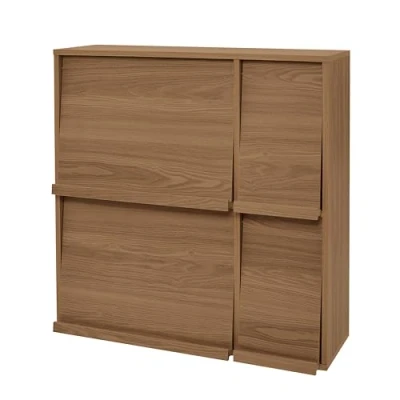 Immagine di Iris Ohyama, Mobile contenitore con 4 ante a libro/Armadio in legno/Ribaltabile/Armadio, Design modulare, Ufficio, Soggiorno, Biblioteca Flap Rack FR F4 Cenere marrone