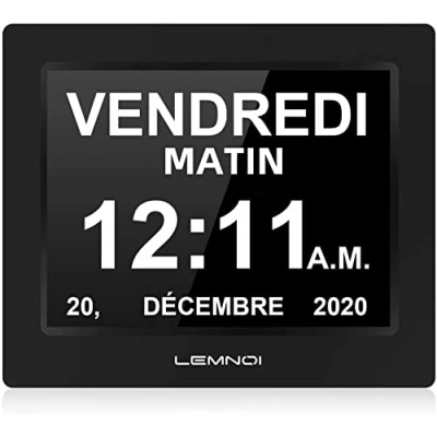 Immagine di LEMNOI Orologio Digitale LCD da 8 pollici,Calendario Giornaliero con Data, Giorno e Ora,Non Abbreviati Automatico Oscuramento,8 Lingue per Perdita di Memoria,Ipovedenti