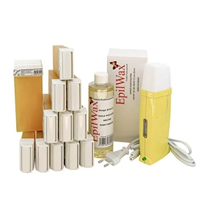 Immagine di EpilWax Royal Depilatory Kit completo di: Scaldacera professionale, 12 Roll On di cera da 100 ml miele strisce depilatorie, 1 flacone olio dopocera 250 (Royal Series 12)