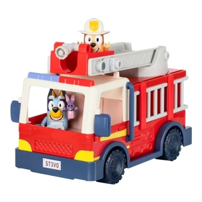 Immagine di BLUEY Camion dei pompieri pompieri, esclusivi Bingo vigile del fuoco e Bob Bilby Figure Alza la scala, ruotala intorno stendi il tubo Include foglio adesivo