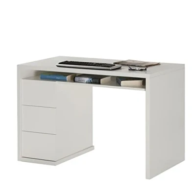 Immagine di COMPOSAD Scrivania della Linea MONETA con 3 Cassetti e 1 Vano, PC, Cassetti, (LxAxP) 110x75x60 cm, Colore Bianco Laccato, Made in Italy