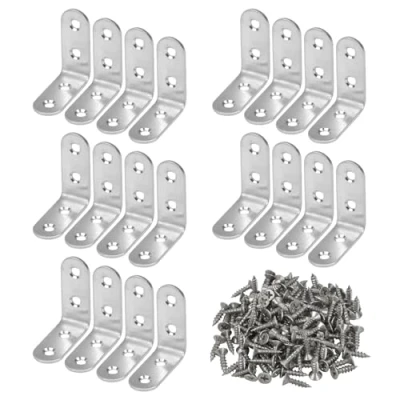 Immagine di 20 Pezzi 40*40mm Staffe Angolari in Acciaio Inox, 90 Gradi Supporti Angolo Retto Staffe, L Staffa Metallo con 80 Viti, Fissaggio Angolare, Metallo, per Tavolo, Armadietto, Sedia (argento)