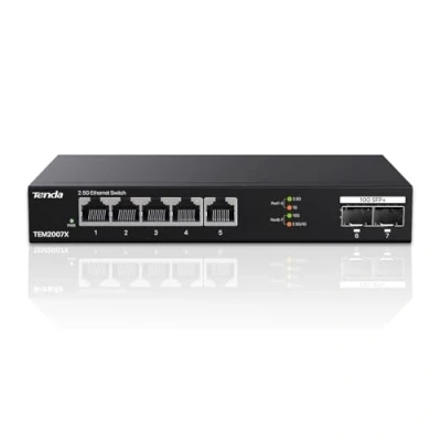 Immagine di Tenda Switch Ethernet 2.5 Gigabit 5 porte con 2 SFP+ 10 G (Plug and Play, senza ventola, alloggiamento in metallo, nero) (TEM2007X)