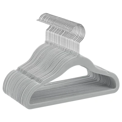 Immagine di SONGMICS Grucce Bambini, Set di 30 Salvaspazio con Ganci Girevoli a 360 Color Argento, Appendiabiti in Velluto Antiscivolo per Armadio Cameretta, Grigio Tortora CRF027G30