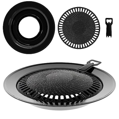Immagine di Piastra per grigliare fornello a gas, padella antiaderente fornelli da campeggio, tappetino barbecue, griglia campeggio e gas rotonda 32 cm