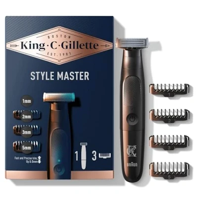 Immagine di King C. Gillette Rasoio Elettrico Barba Style Master, Tecnologia CenterCut Per Garantire Profondità, Lama Affilata 6 Mesi, 4 Pettini Regolatori Intercambiabili