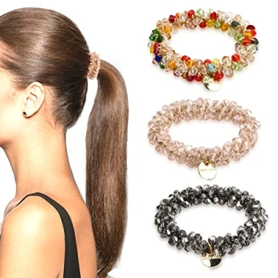 Immagine di Laughhe 3 Pezzi Scrunchies per Capelli con Perle, Elastici Cristalli Fasce Gomma Elastici, Coda di Cavallo Cravatta Accessori Donne e Ragazze