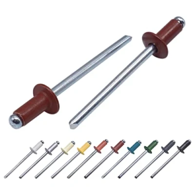 Immagine di Confezione da 100 rivetti ciechi verniciati, 3,2 x 8 mm, testa a cupola, DIN 7337, in alluminio e mandrino acciaio, pop (100, rosso ossido RAL 3009)