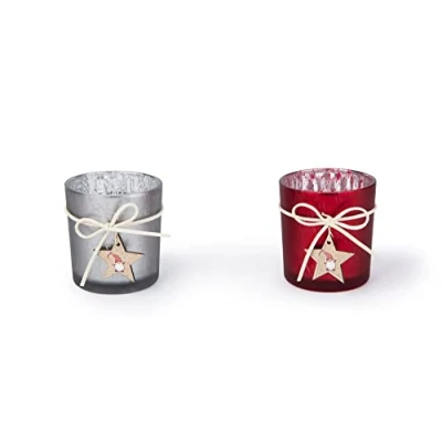 Immagine di Excelsa 66062, Set 6 Porta Lumini Gnomo, cm. 7 x 8, Vetro e Legno