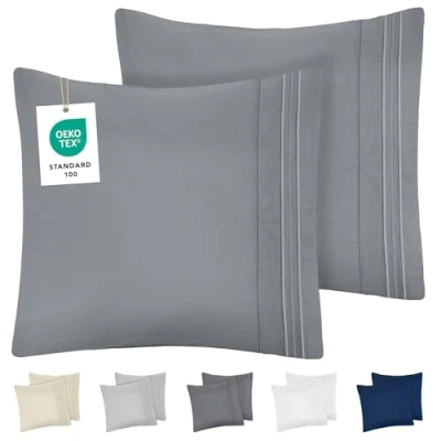 Immagine di DREAMZIE Federe Cuscino Letto 65x65 (Set 2) in Microfibra con Motivo Ricamato OEKO TEX Certificazione Federa Cuscini Morbido Antracite