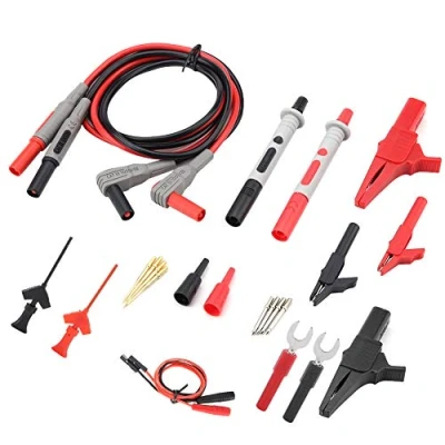 Immagine di 24 in 1 Kit Puntali da Test per Multimetro Leads con Clip a Coccodrillo Spina Banana Sonda Arraffone Molla Ecc Tester Circuito Tensione