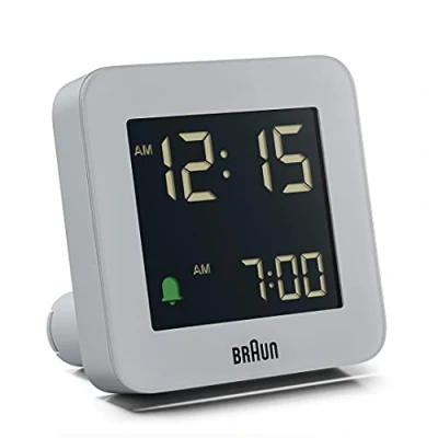 Immagine di Braun Sveglia digitale snooze, display LCD in negativo, impostazione veloce, allarme sonoro crescendo, grigio, modello BC09G.