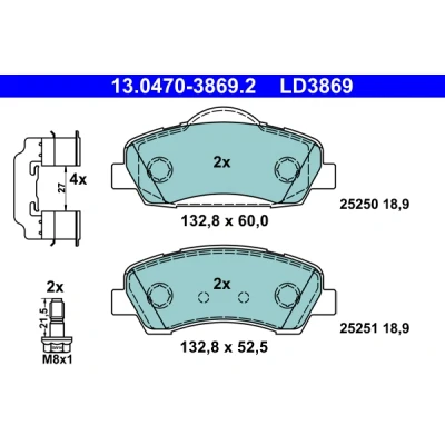 Immagine di ATE Ceramic 13.0470 3869.2 Kit pastiglie freno PEUGEOT: 308 II Hatchback, SW 2, Van / Hatchback