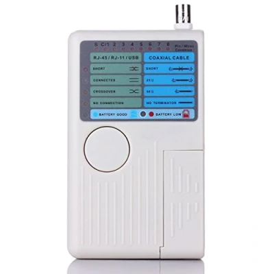 Immagine di LEAGY Tester per cavi di rete, 4 in 1, RJ45/RJ11/USB/BNC, LAN,Cat5, Cat6, colore: grigio