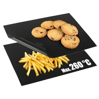 Immagine di COM FOUR® 2x carta da forno riutilizzabile di lunga durata per forni fino a 260C con rivestimento antiaderente su i due lati 33x40cm (nero)