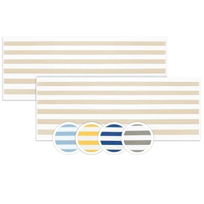 Immagine di ZOLLNER 2 Teli da mare asciugamani bagno resistenti e assorbenti in 70x180 cm lavabile a 95C cotone Design righe beige bianche Certificato OEKO TEX (R)