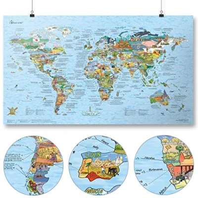Immagine di Travel Map by Awesome Maps Mappa del mondo illustrata per avventurieri ed esploratori riscrivibile 97,5 x 56 cm