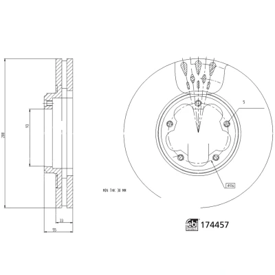 Immagine di FEBI BILSTEIN 174457 Disco freno Assale anteriore 288 33 5 116 ventilazione interna rivestito FORD: Transit Custom V362 Bus, Van