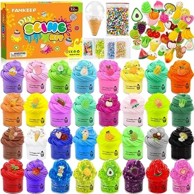 Immagine di FAMKEEP Fluffy Butter Slime Set, 32 colori Set,Putty Giocattoli,Crystal per Bambini,DIY Morbido ed Elasticizzato Bambine e Bambini Regalo