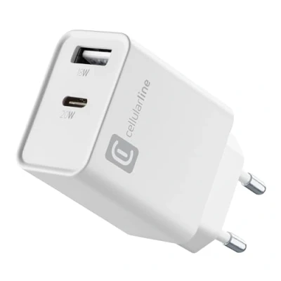 Immagine di Cellularline Multiport Charger PD 20W Caricabatterie con due porte Porta USB C A 18W Compatibili tutti gli smartphone Bianco